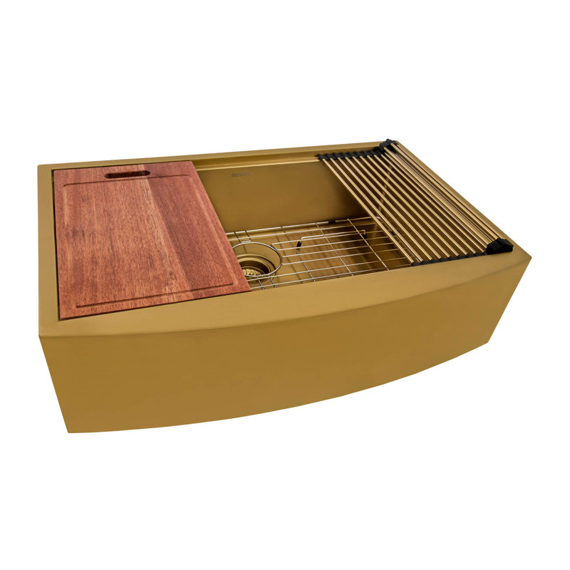 Ruvati 30" L x 22" W Farmhouse/Apron Kitchen Sink, Matte Gold Brass Tone