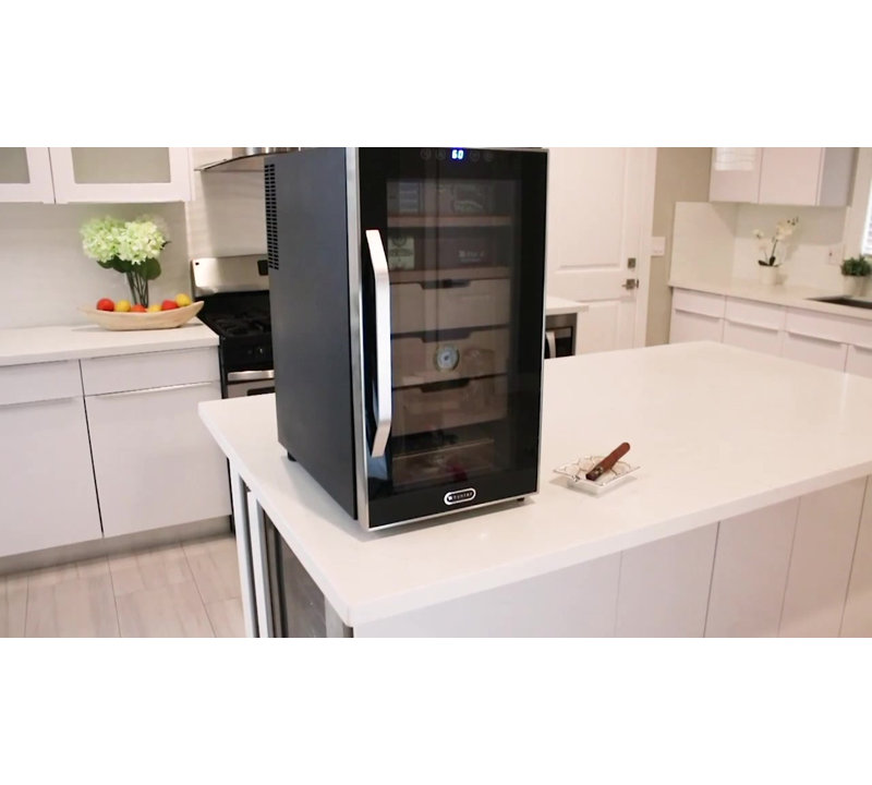 Stainless Steel 34L Cigar Cooler with Glass Door and Humidifier