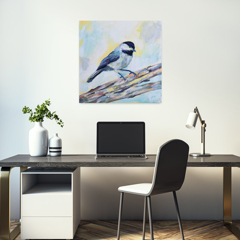 Art contemporain mésange avec animaux, H 18 po x l 18 po