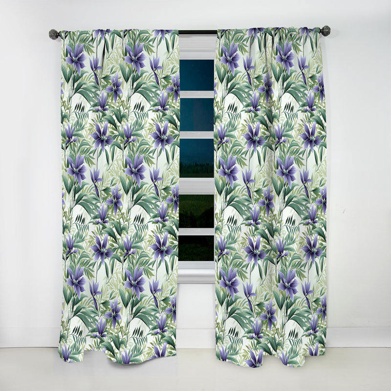 Green Purple Bamboo Serenade Tropical Pattern - Tropical Velvet Curtain - Room Darkening - 1 panel, 52" W x 84" L