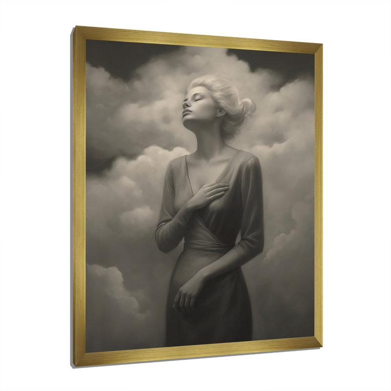 Noir sur blanc, silhouettes surréelles: sur toile, H 20 po x l 12 po x P 1 po, Cadre doré à une seule photo