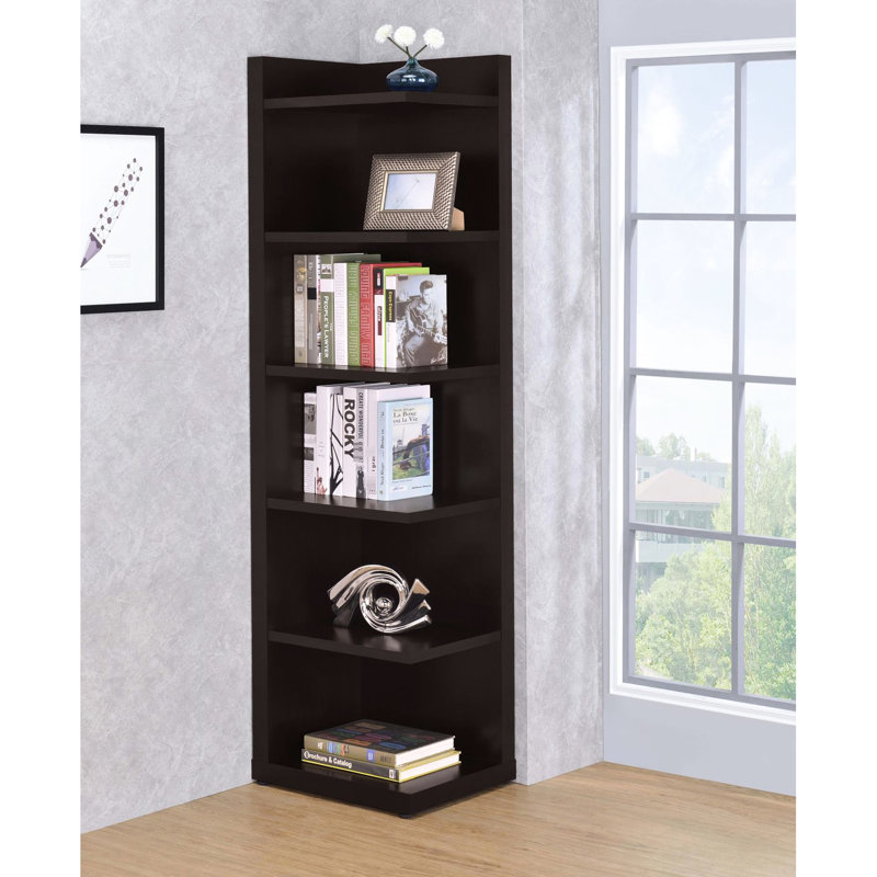 Bibliothèque d'angle Cappuccino avec 6 tablettes - option de rangement efficace couleur à 6 tablettes décoratives