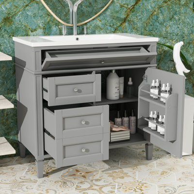 Ensemble de meuble-lavabo 36 po avec lavabo intégré, unité de rangement moderne avec 2 tiroirs et 1 tiroir basculant
