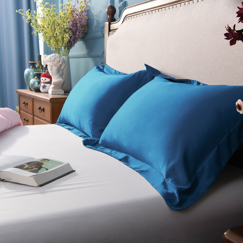 Ensemble de 2 taies décoratives en satin standard Soft Luxury, Taie décorative de très grande taille, Cyan
