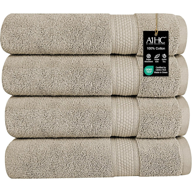 Tolna - A1HC Premium Bath Towel Set Ultra Soft Quick Drying, Super Absorbent Low Lint Towel Sets, Plaza Taupe, 24" x 48"