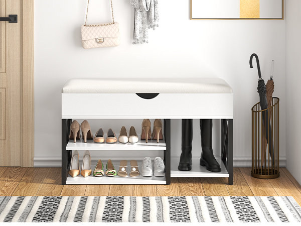 Shoe Bench With Storage, Black/White
