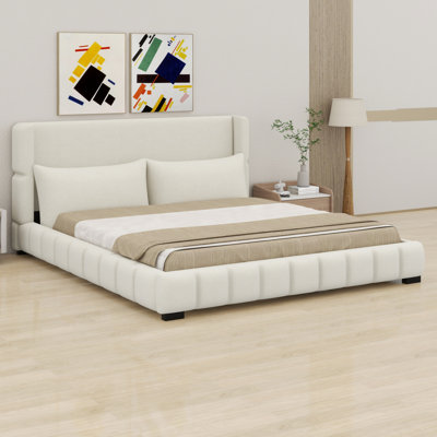 Classic Upholstered Platform Bed Frame with 2 Pillows