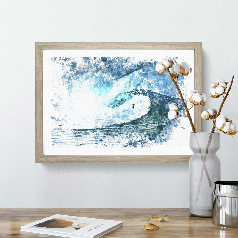 Surfing the Wave in Abstract - Picture Frame Painting Print, 27cm H x 36cm W x 2cm D, Oak Framed
