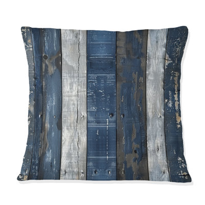 Planche de bois bleu marine et argentée II - Coussin Farmhouse