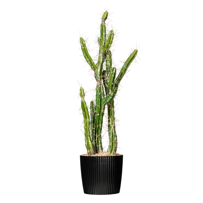 Cactus artificiel vert, pot de fleurs en plastique noir, H 34 po x l 7 po x P 9 po