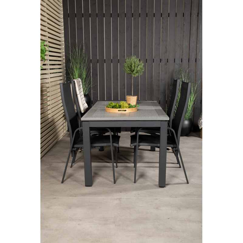 Jayesh 4 - Person Patio Dining Set Extendable Rectangular Table, 75cm H x 160cm W x 100cm L, Black/Grey