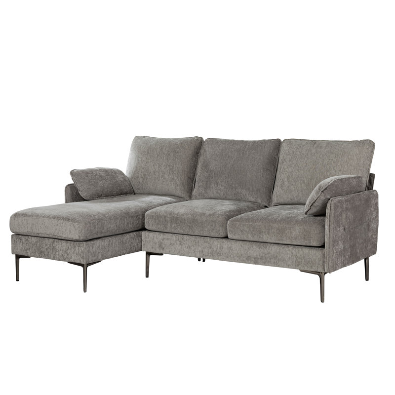 Canapé et méridienne réversible en chenille de 80,5 po Schutte, Gris chenille