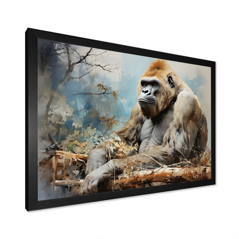 Gorillas Reverie - décoration murale gorille, Cadre simple noir, H 12 po x l 20 po x P 1 po