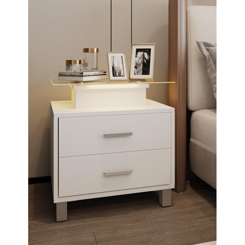 Table de chevet avec station de charge et lumières DEL, table d'appoint moderne pour la chambre à coucher