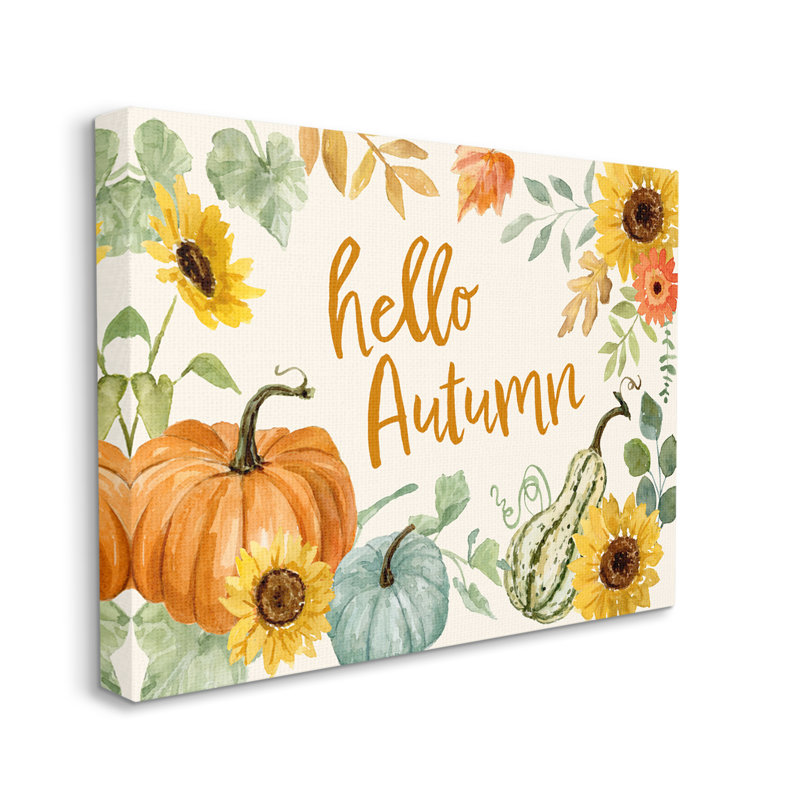 «Hello Autumn Orange Calligraphy Fall Plants Border Black», estampe numérique encadrée de Victoria Barnes, Toile tendue
