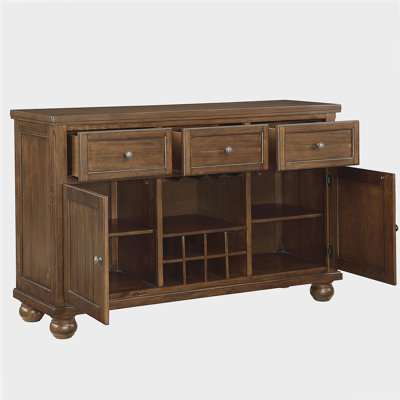 Cherry Finish Traditional Style 1pc Server of Drawers Storage Cabinet w Adjustable Shelf 8-Bottle Wine Rack Wooden Furniture