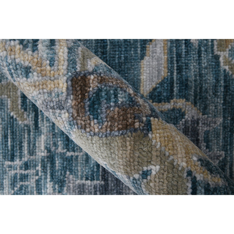 Blu Hand Knotted Wool Oriental Area Rug, Rectangle 10' x 14'