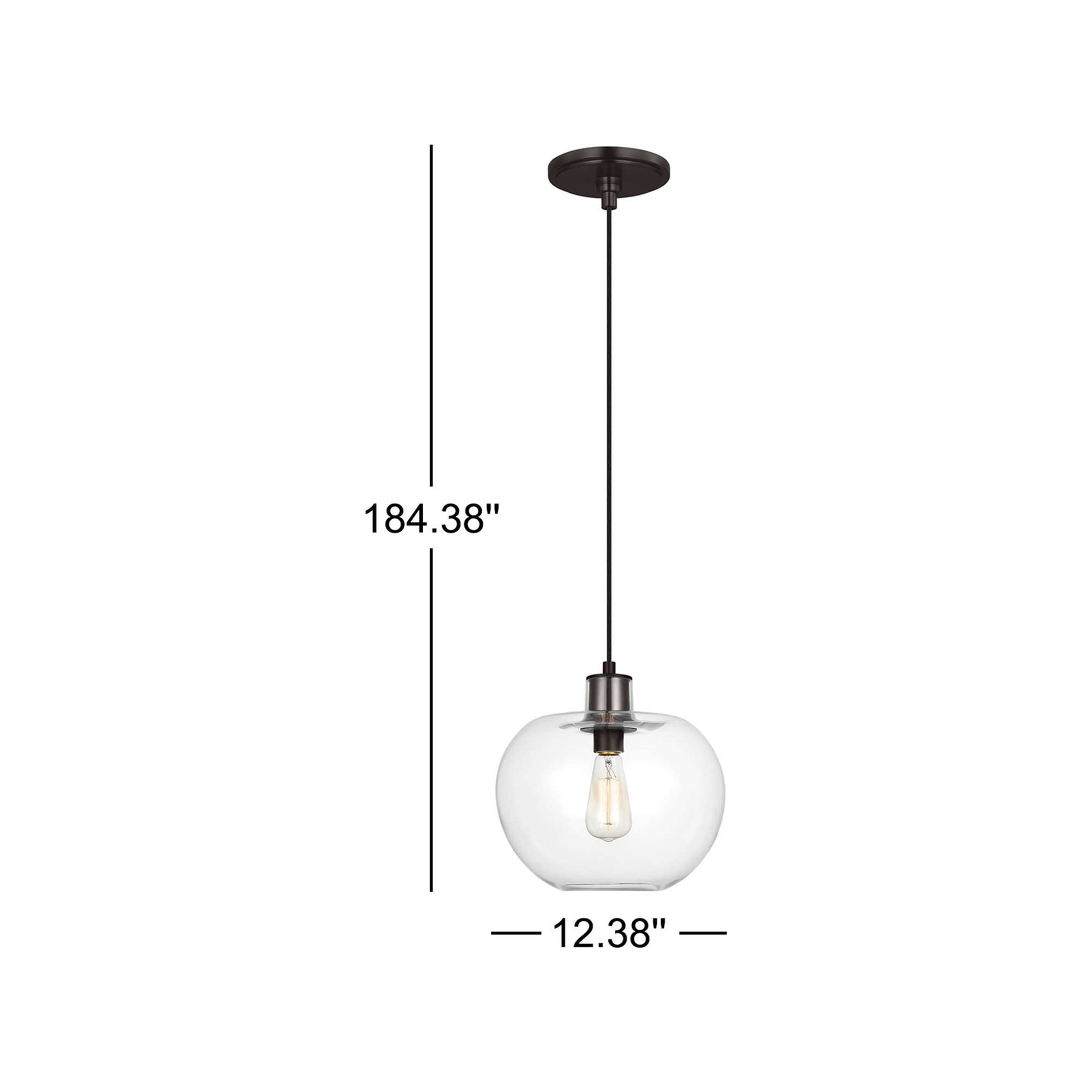 Rumford Single Light Glass Dimmable Pendant, 12.5" H x 12.38" W x 12.38" D, Aged Iron