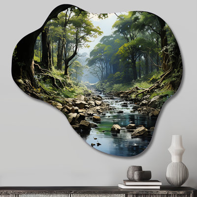 Gundula Gentle River Through Country Charm Forest - Cloud River Forest Metal Wall Art, Asymmetrical Metal Wall Sculpture Print