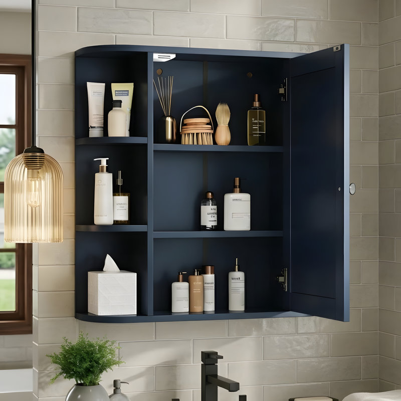 Pharmacie avec tablette et portes réglables en bois, Bleu