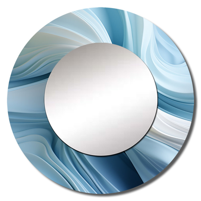 Shanimar blanc et bleu Zen Zephyr Spiral I - grand miroir mural abstrait en spirale, 23 po x 23 po