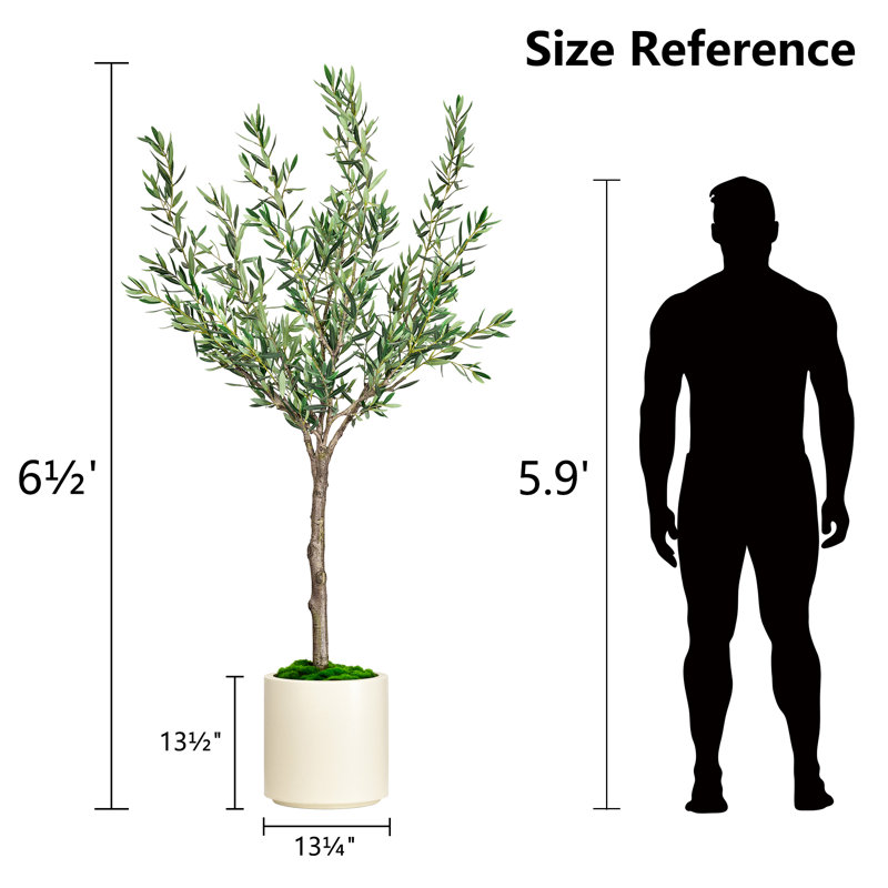 Artificial Olive Tree in White Decor Pot, 78.75" H x 41.25" W x 39.5" D
