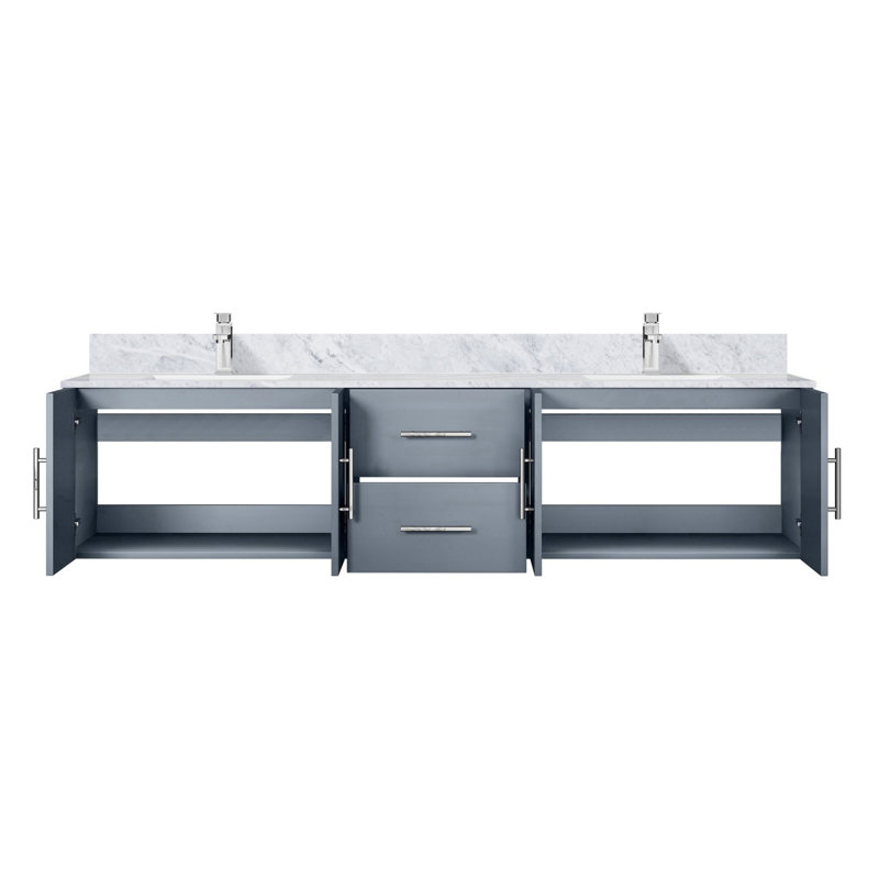 Meuble-lavabo double gris foncé 80 po X P 22 po D, dessus en marbre de Carrare et ensemble de robinet, Gris foncé