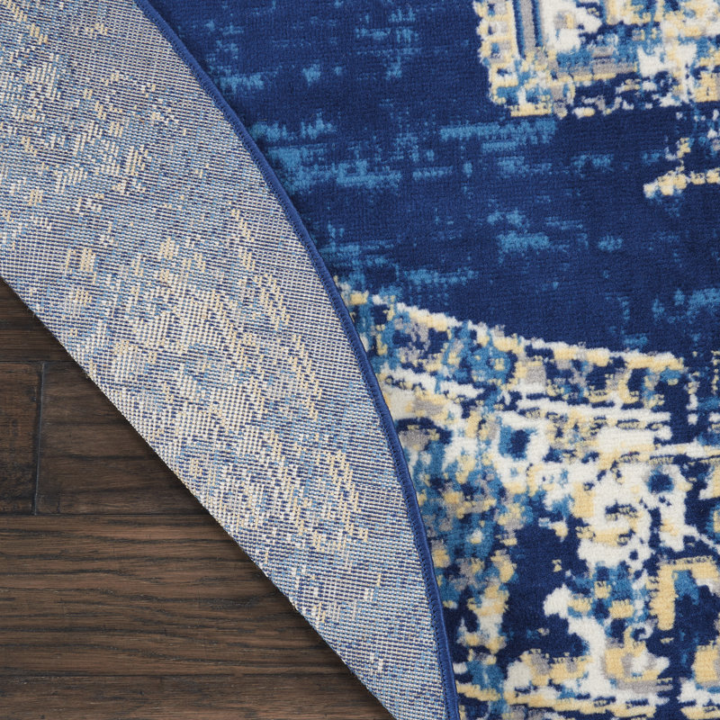 Burnie Oriental Blue/White Area Rug, Round 8'