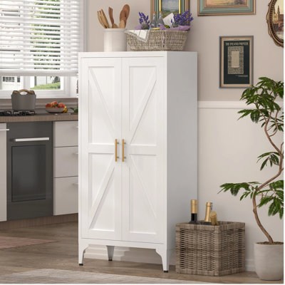 Metal Adjustable 2 Doors Metal Storage Cabinet Kitchen Pantry Cabinet With Adjustable Shelves all Steel Cabinet Locker For Kitchen, Living Room, Dining Room And Office,White