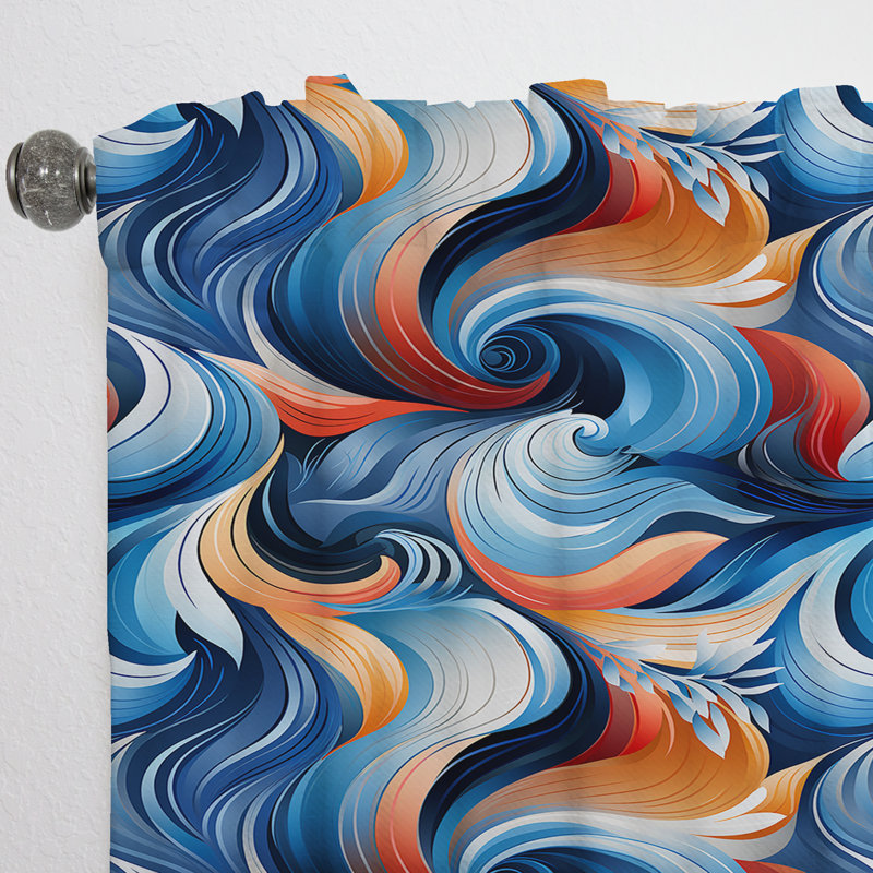 Blue and Orange Enchanted Waves Harmony - Rideau obscurcissant géométrique abstrait - 1 panneau, L 52 po x L 63 po