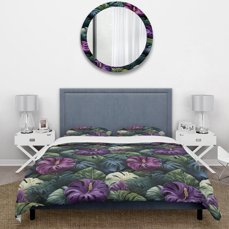 Literie Monstera Enchantment Tropical, Housse de couette pour très grand lit et 2 très