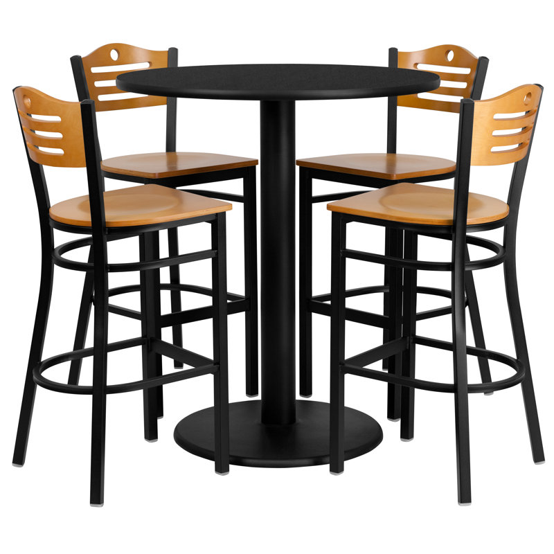 Ensemble de table ronde en stratifié 36 po avec 4 tabourets de bar en métal - siège en bois naturel
