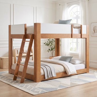 Lit superposé pour enfants avec échelle réversible et garde-corps à panneaux, conception bicolore, chambre d'enfant moderne