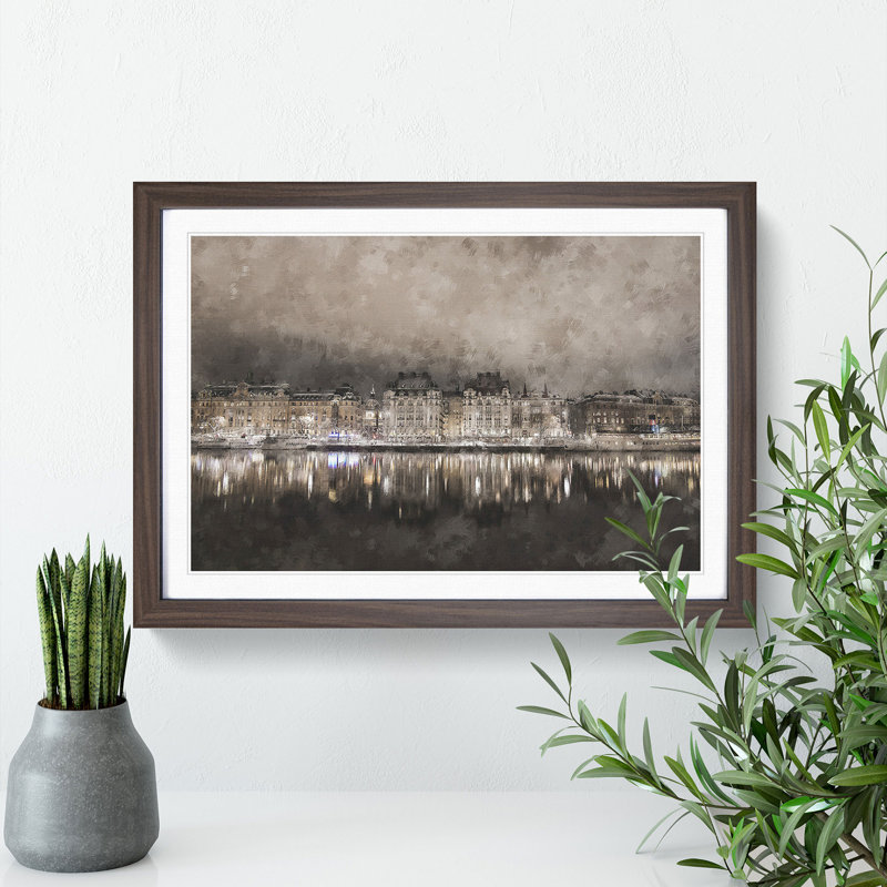 Reflection of Stockholm in Sweden - Framed Print, 62cm H x 87cm W x 2cm D, Walnut Framed
