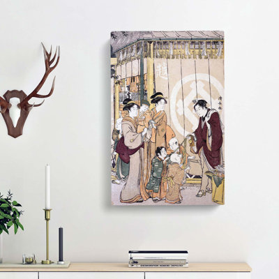 Shopping On New Years Day by Torii Kiyonaga - Wrapped Canvas