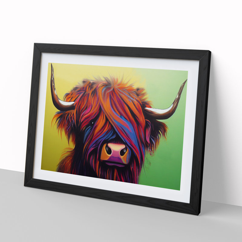 Attractive Highland Cow - Framed Print, 34cm H x 46cm W x 2cm D, Black