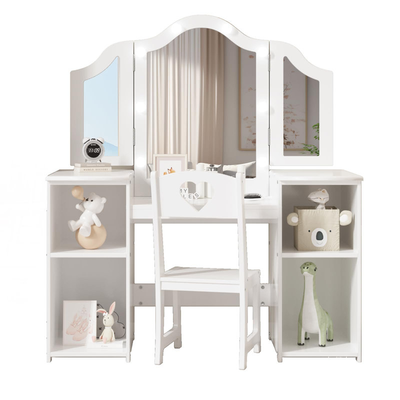 Ensemble de coiffeuse pour enfants avec fauteuil et miroir tactile, Blanc