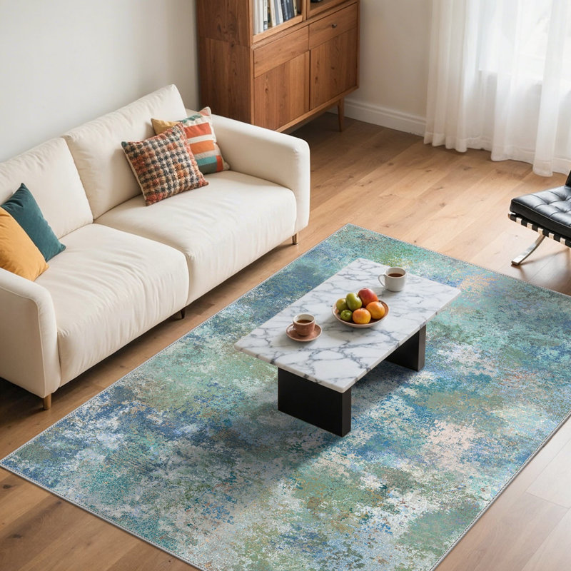 Abstract Area Rug, Blue, Rectangle 80 x 150 cm