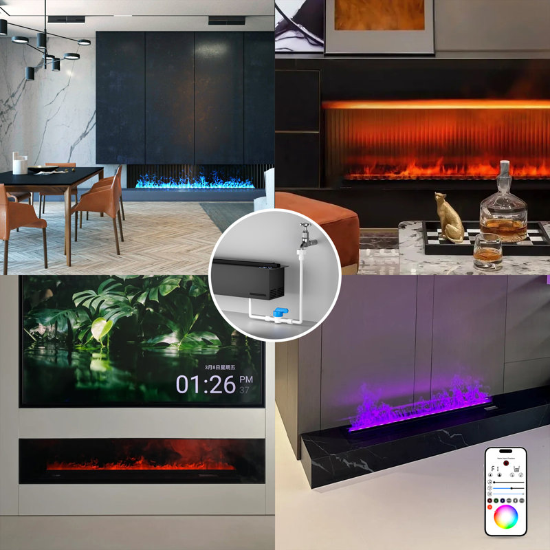 Electric Fireplace With APP Smart Control,Water Vapor Fireplace With Water Connection Direct,Vapor Fireplace With Multicolor Atomized Flame,With Remote Control