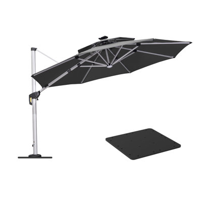 11 Feet Double Top Deluxe Solar Powered LED Square Patio Umbrella with Steel Plate Base -  Purple Leaf, WFLRSDT11-GY-TB