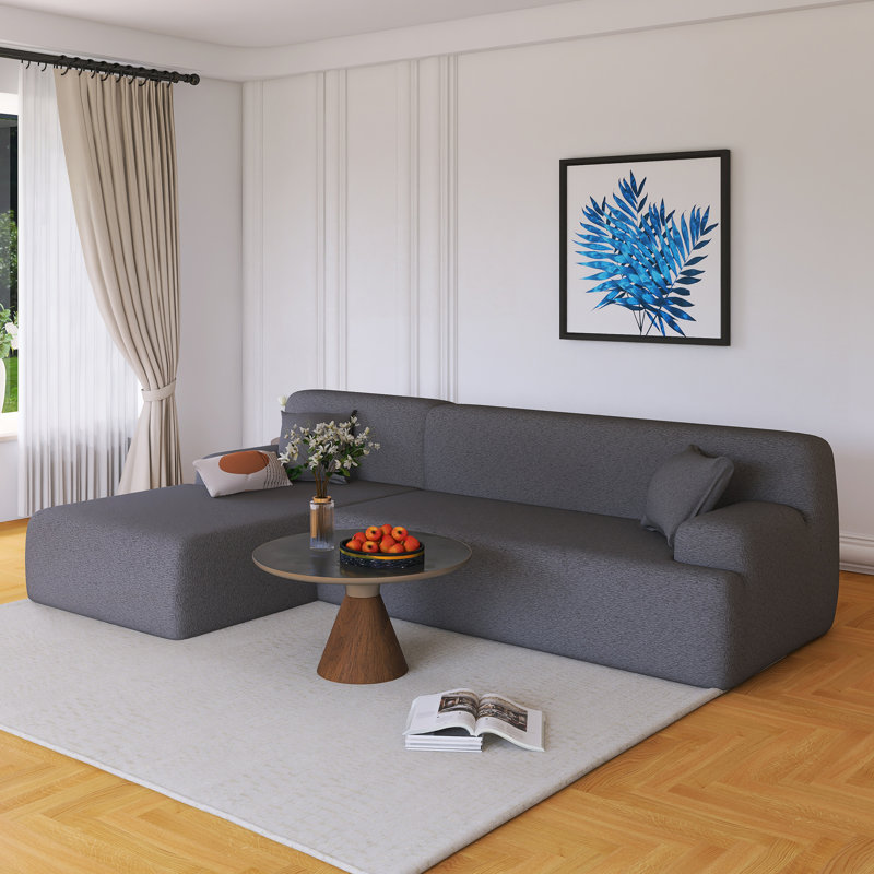 Grand canapé modulaire moderne en L pour salon, Polyester gris