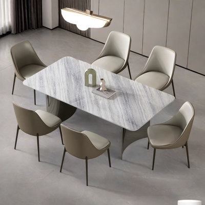 Modern Rectangular Natural Marble Dining Table Set