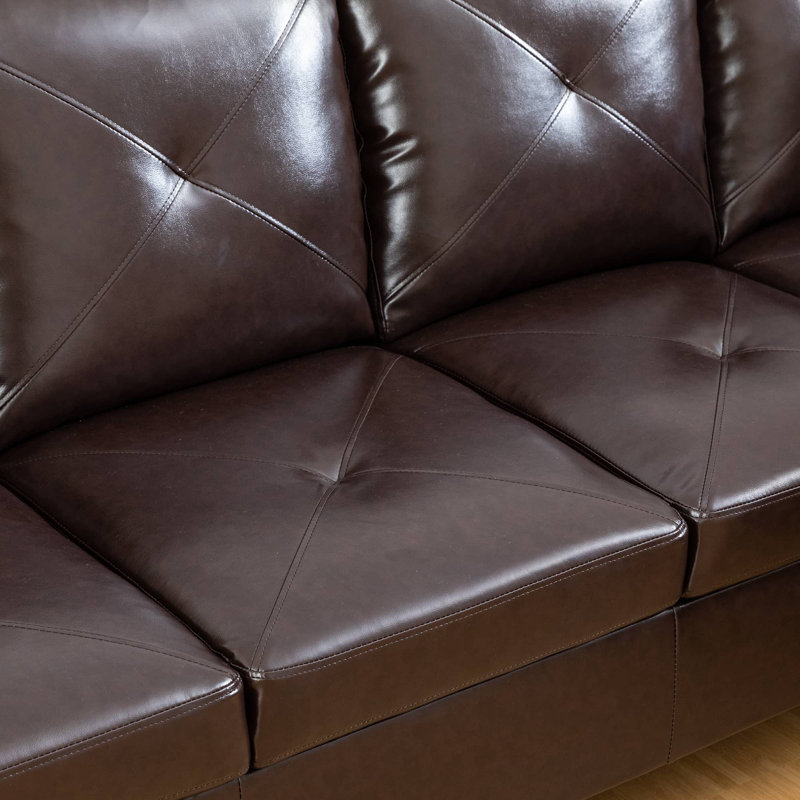 Ensemble de canapé modulaire en cuir 2 pièces avec méridienne Monaco, Orienté à gauche (vu de face), Similicuir brun