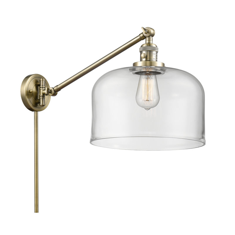 Bell - bras pivotant 1 lumière 12 po, Ampoule incandescente rétro 60 watts, Clair, Laiton antique