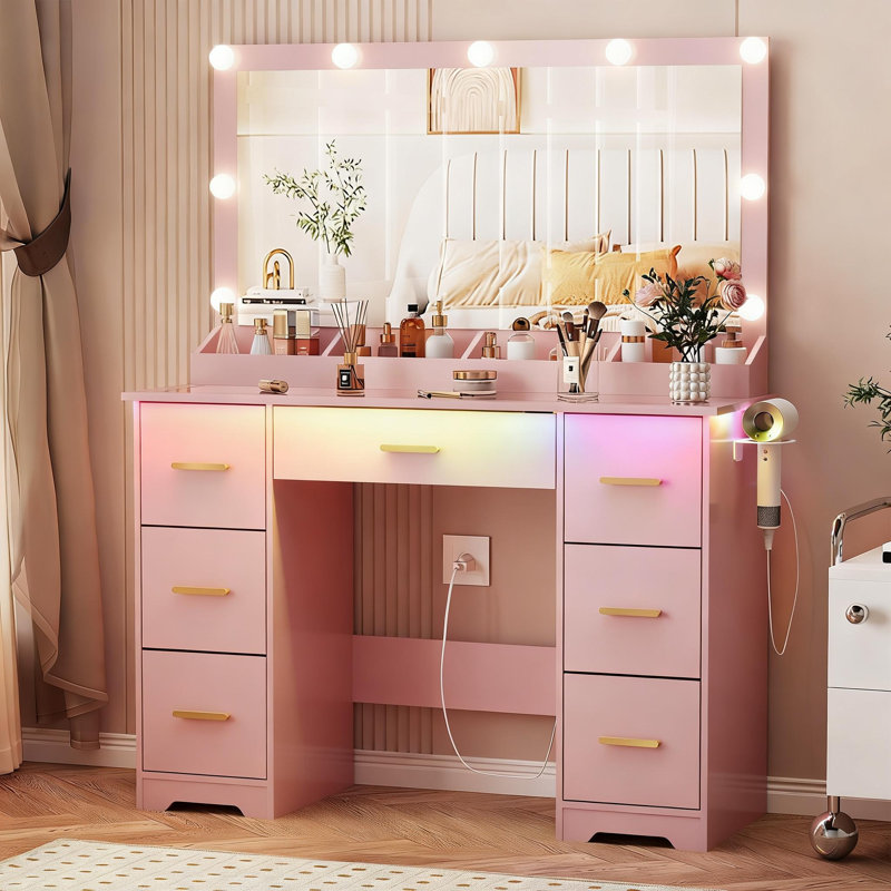 Coiffeuse avec miroir lumineux DEL, Pink