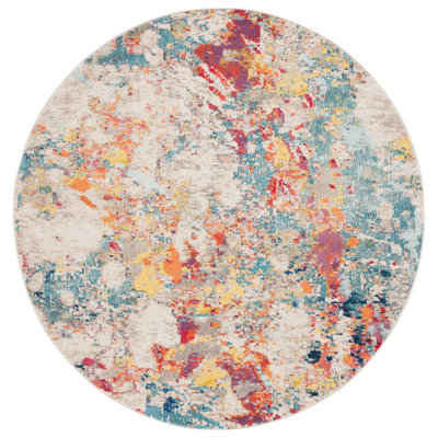 Tapis ivoire / bleu / rouge en coton / polyester / polypropylène à tissage plat Caternia