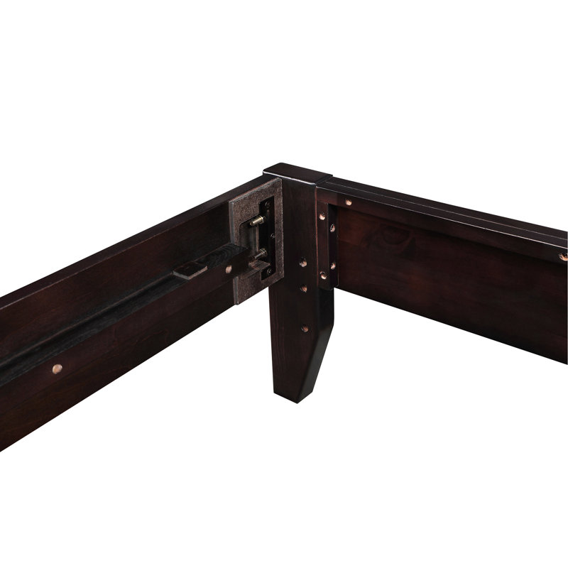 Très grand lit finition cappuccino, conception transitionnelle, configuration pin et bois franc asiatique, plateforme simple avec support à lattes, base, pour