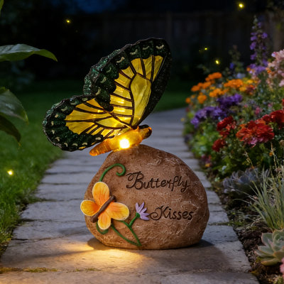 Statue solaire de jardin solaire en forme de bisous de jardin, résine résistante aux intempéries avec éclairage DEL chaud, H 6,88 po