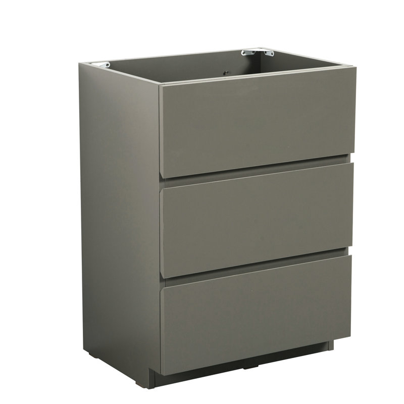 Armoire de salle de bain en gris, 3 tiroirs, maximise le rangement, ergonomique, silencieuse avec trois pré-assemblés, espace de rangement maximal, fonctionnement