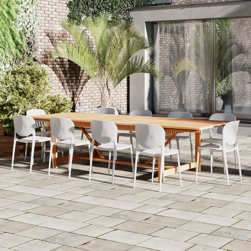 Anautica 10 - Person Patio Dining Set with Rectangular Table, White